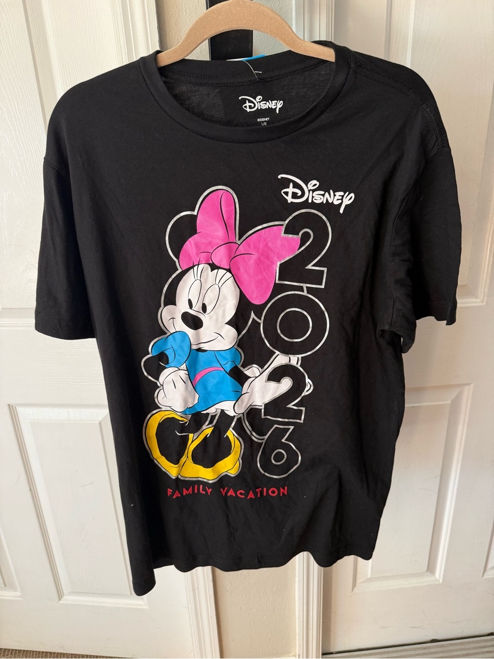 Disney Black Minnie Mouse Graphic Tee with Pink Bow